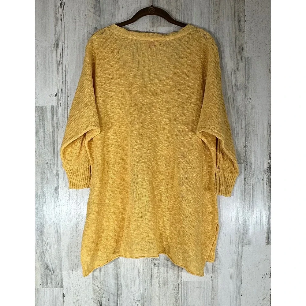 Fresh Produce Yellow Open Knit Sweater Size‎ Medium Large 3/4 Sleeve Scoop Neck